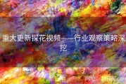 重大更新探花视频——行业观察策略深挖